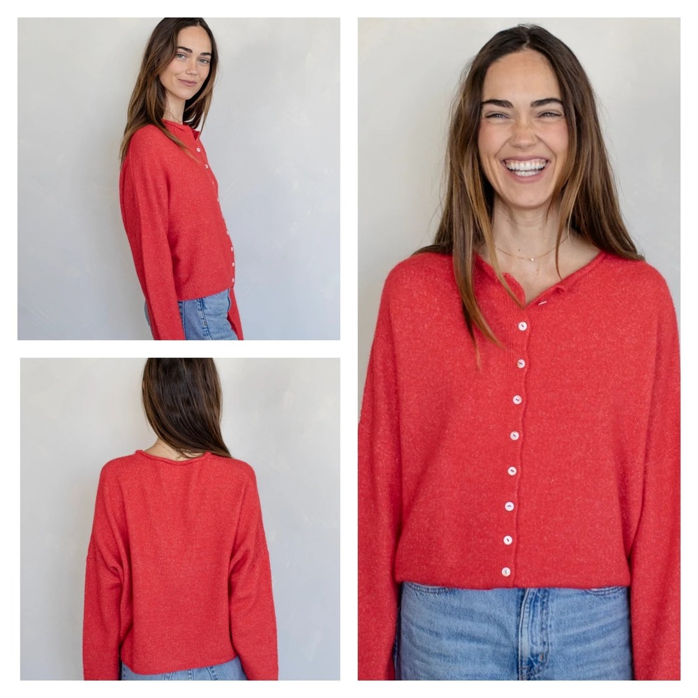 Things Between Piper Cardigan Sweater Womens S Red Knit Soft Stretch Long Sleeve
